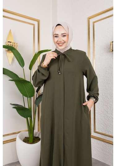 Nevayla Moda Salaş Kesim Aerobin Kumaş Ferace / Haki - F137