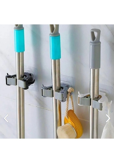 3'lü Paspas Süpürge Fırça Ve Mop Askısı Sap Tutucu Banyo Askısı Çok Renkli