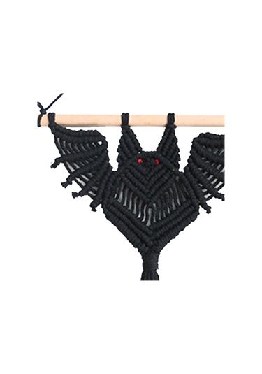 Homyl Makrome Duvar Asılı Goblen Yarasa Desen Uzun Siyah-30x50cm