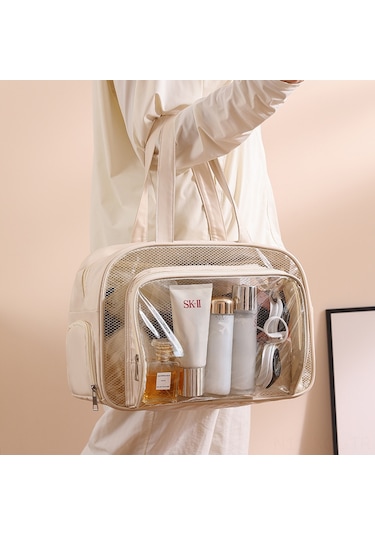 Konesam Gri Pvc Su Geçirmez Seyahat Organizer - Islak Ve Kuru Bölmeli, Büyük Kapasiteli, Ayakkabı Bölmeli Makyaj Ve Tuvalet Malzemeleri Çantası