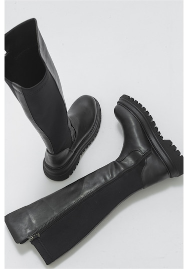 Paul Siyah Streç Detaylı Kadın Çizme Siyah