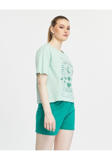 Bella Dossi Pamuklu Kısa Kollu Baskılı Kadın Şortlu Yazlık Pijama Takımı Mint Mint Yeşili