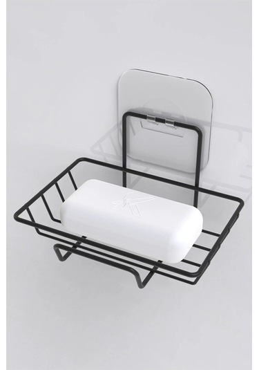 Yapışkanlı Kancalı Siyah Katı Sabunluk Mutfak Düzenleyici Raf Süngerlik Çok Renkli