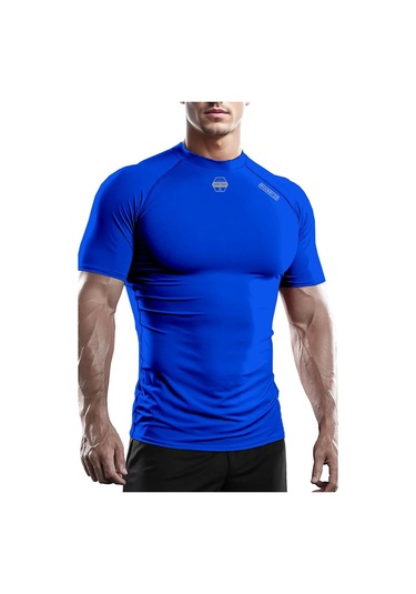 Ghassy Co. Erkek Premium Nefes Alabilen Hızlı Kuruma Koşu Fitness Reflektör Armalı Spor T-shirt 001 Saks