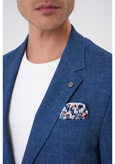 Comfort Fit Mono Yaka Çift Yırtmaç Torba Cep Casual Gece Mavisi Ceket C 701 Gece Mavisi