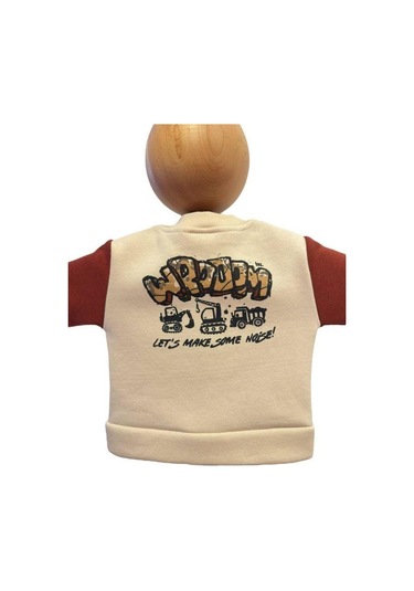 Erkek Bebek 3 İplik Sırt Baskılı Şardonlu Kolej Ceket-15452 Bej