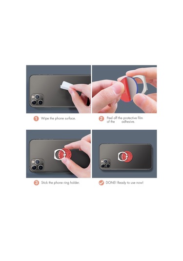 Cbtx Ahastyle St13 2 Adet Çiçek Tasarım 360 Derece Dönen Halka Toka Telefon Tutucu Metal Cep Telefonu Kickstand - Kırmızı + Siyah