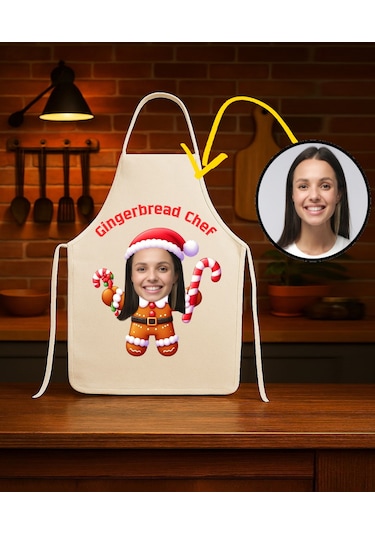 Kişiye Özel Karikatür Fotoğraflı Mutfak Önlüğü Kurabiye Şef Çok Renkli