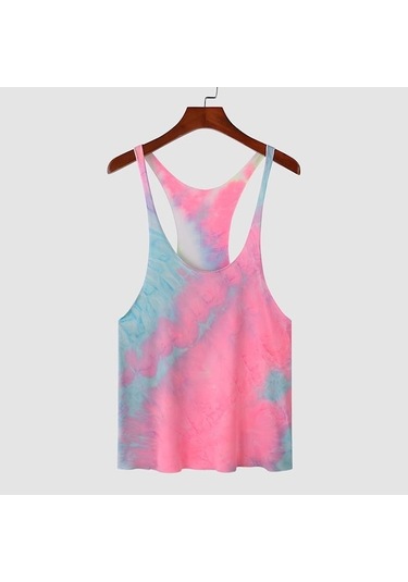 Novahub Pembe Incerun Erkek Kolsuz Tie-dye Yelek Yaz Plaj Eğlence Tank Top - Xl Pembe