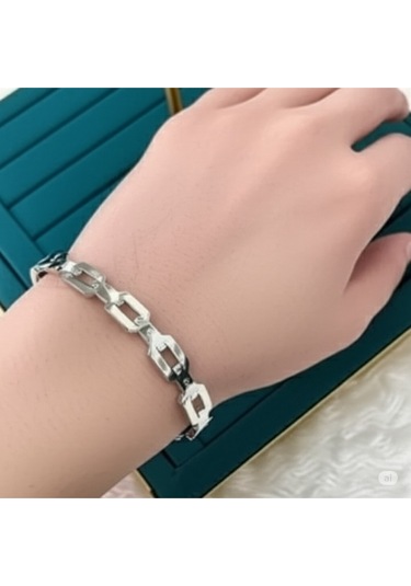 Çelik Silver Bileklik Modern Geometrik Bağlantılı Çok Renkli