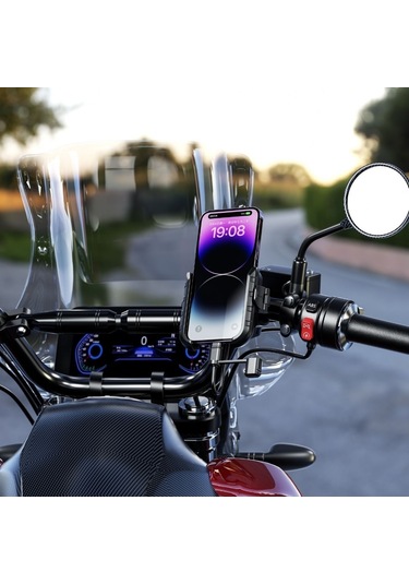 Mr Plus Usb-c Şarjlı Klipsli Motosiklet Telefon Tutucu