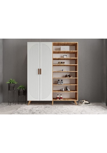 Koza Membran 4 Kapaklı Portmanto Montaj Dahil Çam Beyaz 140 Cm