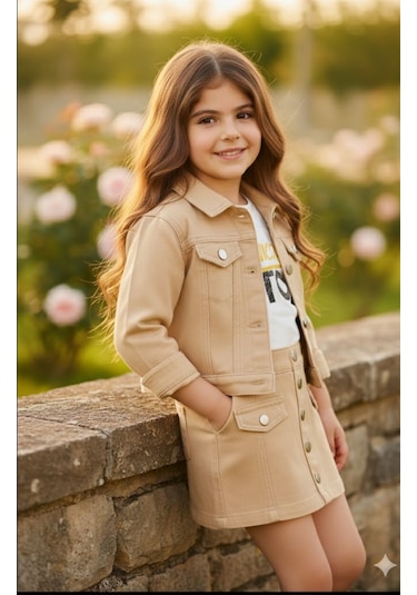 Denim Kız Çocuk Gabardin 3 Parça Etekli Takım - 2/12 Yaş - 31527 Çok Renk