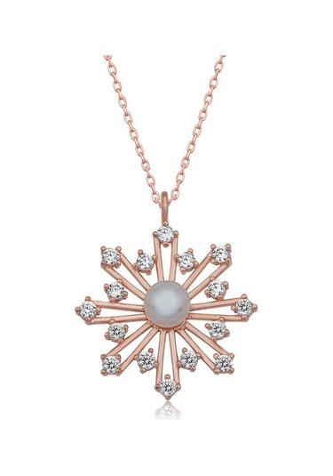 925 Ayar Gümüş Rose İncili Kar Tanesi Kadın Gümüş Kolye