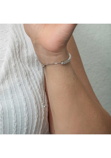 Gümüş Su Yolu Asansörlü Kadın Bileklik Gümüş