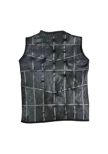 Patchwork Içi Kürk-Dışı Süet Hakiki Deri Biye Detaylı Yelek Siyah