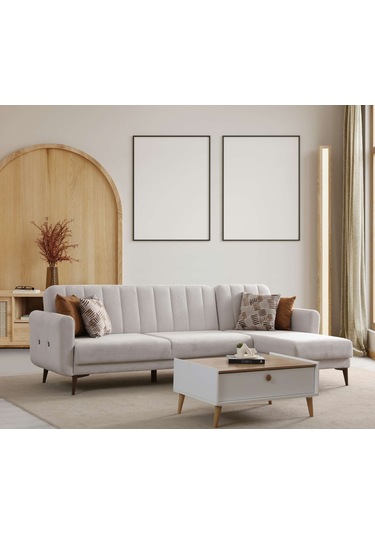 Bona 3+dinlenme Köşe Takımı Bej Valebo-03 Ceviz Ayak Bej