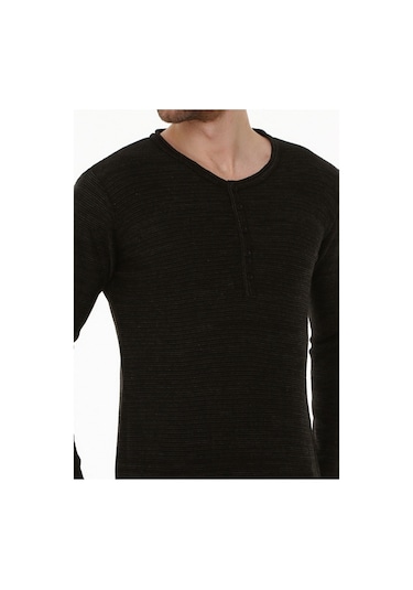 Heyss Bisiklet (Sosis) Yaka Düğmeli Erkek Triko Kazak Siyah