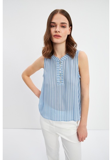 Stella Pulvis Mavi Düğme Detaylı Kolsuz Bluz Mavi