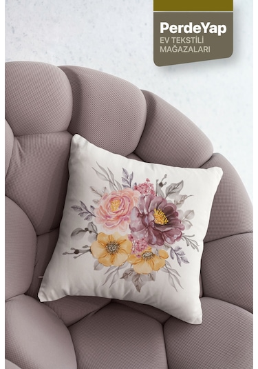 Krem Zemin Üzerine Güller Bahçesi Desenli 4lü Kırlent Kılıfı