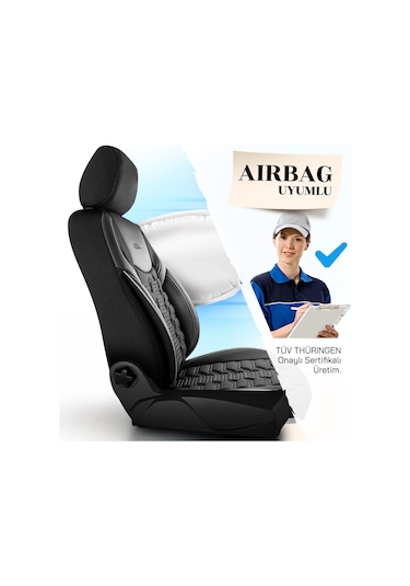 Panda Berlin Serisi Jakar Kumaş Oto Koltuk Kılıfı - Siyah - Gri