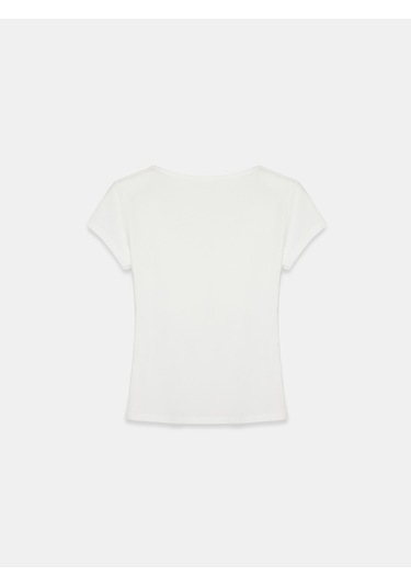 Dilvin 32840 V Yaka Basic T-shirt-ekru