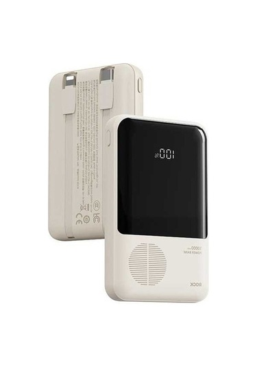 Tongxida Rock P95 10000mah Bej Güç Bankası, Dahili Çift Kablo, Pd 22.5w Hızlı Şarj, Taşınabilir Telefon Şarj Cihazı Bej