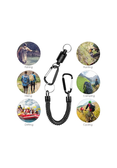 Xindoker Balıkçılık Manyetik Tutucu Kayıp Engelleme İpçili Siyah - Maks. 2kg Tutma Gücü, Yelek/çanta Uyumlu