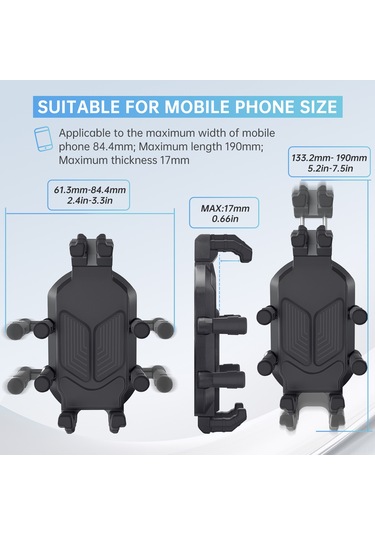 Tenfowee Motorsiklet Tutucu: Cs-1988a1 Cnc Ayarlanabilir Sekiz Kollu Telefon Askısı, Hırsızlık Önleyici Kilitli Siyah