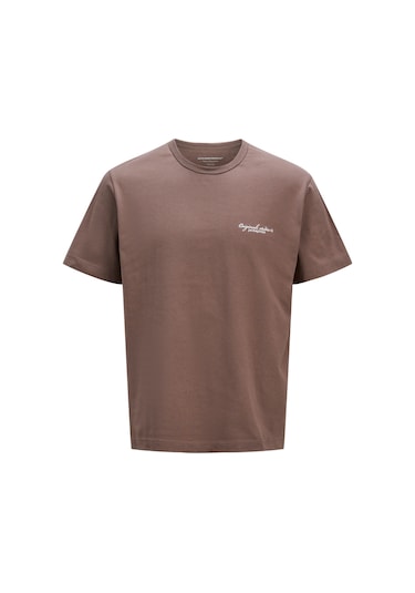 Jack & Jones Erkek Jorboston Relaxed Fit Bisiklet Yaka Baskı Detaylı %100 Pamuk T-shirt 12272968 Kahverengi Kahverengi