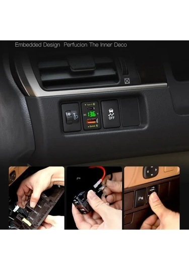 Fochsia 40x22 Yeşil 36w Hızlı Şarj Usb Type-c Toyota Araçlar İçin Led Ekran Qc3.0 Telefon Ve Masaüstü Şarj Cihazı