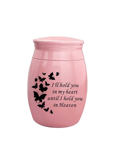 Homyl Çinko Alaşım Pet Urns Konteyner Kavanoz Kelebek-pembe Altın