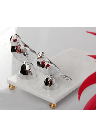 Akrilik Kristal Kesim 2'li Biblo Kuş Gümüş 12 Cm X 14 Cm