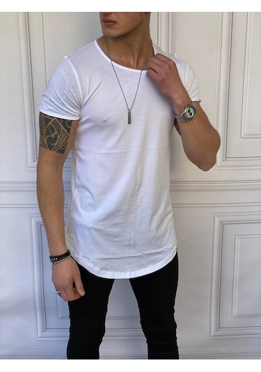 Modefendi Slim Fit Oval Kesim Pamuk Basic Tshırt Beyaz