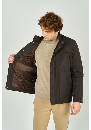 Lucas Erkek Fermuar Ve Çıtçıt Kapamalı Hakim Yaka Kaban 4785 Kahverengi Kahverengi