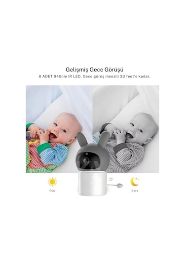 Vtn-66 Bebek Kamerası Kumandalı Monitörlü Konuşma Hatırlatıcılı Ip Bebek Kamerası
