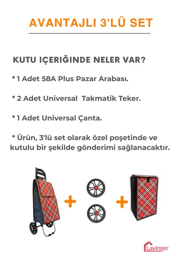 Pazar Arabası Plus Avantajlı 3' Lü Set Pazar Arabası + Yedek Tekeri + Yedek Çantası. Kırmızı