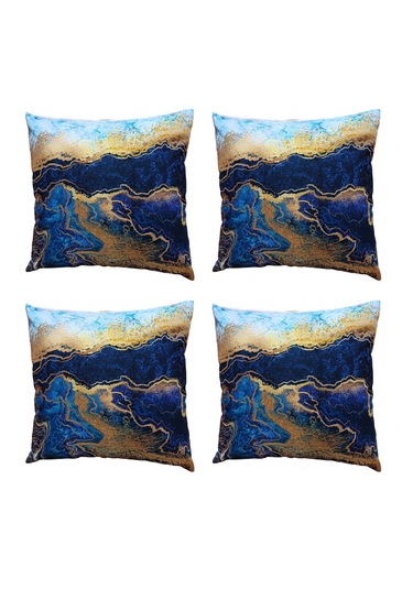 Modern Tarz Dijital Baskılı 4 Lü Dekoratif Kırlent Kılıfı Seti 43x43 Cm Şık Ve Renkli Tasarımlar Lacivert