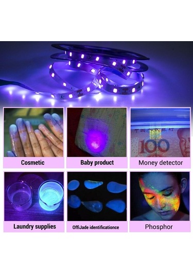 Uv Led Işık Şeridi Esnek Led Şerit Işık Ultraviyole Uv Lamba 385-400nm Siyah Işık 2835 Smd Dc12v Glow Parti Için Led Şerit 5m Eu Plug