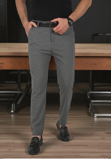 Deepsea Erkek Antrasit İtalyan Kesim Tüylenmez Likralı Spor Pantolon Esnek Kumaş Bilek Boy Boru Paça Klasik Pantolon 2502005 Antrasit