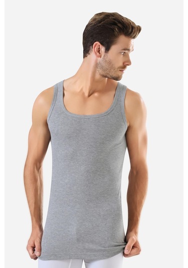 Erkek Gri Ribana Atlet 3'lü Paket %100 Pamuklu Gri