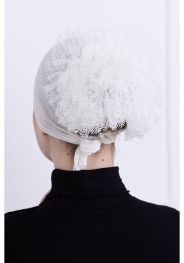 Fırfırlı Önden Dikişli Penye Bone - Kadın Tesettür Bağlamalı Topuz İç Bone-beyaz Beyaz