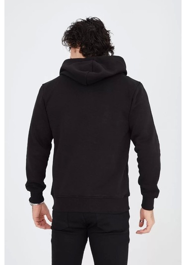 Unisex Tam Fermuarlı Kapşonlu Sweatshirt - Siyah Siyah