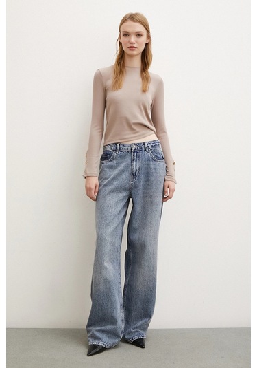 Kolu Düğmeli Bluz Vizon Vizon