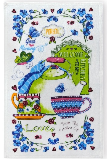 2li Paket Baskılı Beyaz Mutfak Havlusu Modeli For You