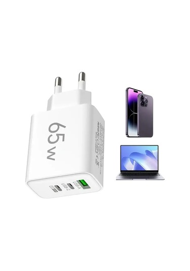 Dofolink 65w Hızlı Şarj Cihazı, 1u+2pd Çoklu Usb-c/usb Port, Avrupa Standartı, İphone Ve Android Uyumlu, Sarı