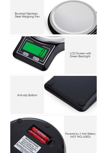 Createtech Terazisi Terazisi Tavası Tartım Paslanmaz Mutfak Gıda Elektronik Dijital Çelik Rt Siyah