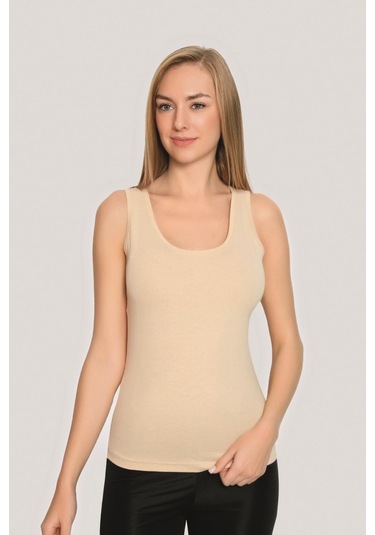 Kadın Ten Rengi Pamuklu Likralı Kalın Askılı Atlet 3'lü Paket Esnek Ve Yumuşak Kumaş Ten