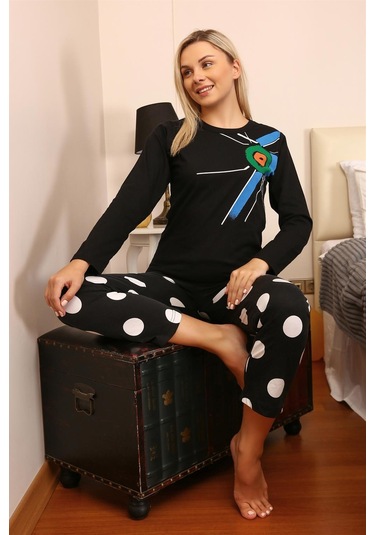 Akbeniz Kadın Uzun Kol Penye Pijama Takım 4176 - S Siyah