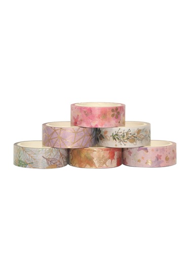 Lichen Washi Tape Set, 6 Rulo Washi Bant Seti Çiçekli Altın Diğer